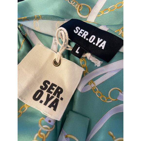Ser.O.Ya Ellison Print Silk Top Green Nautical Size Large NWT - Picture 4 of 9